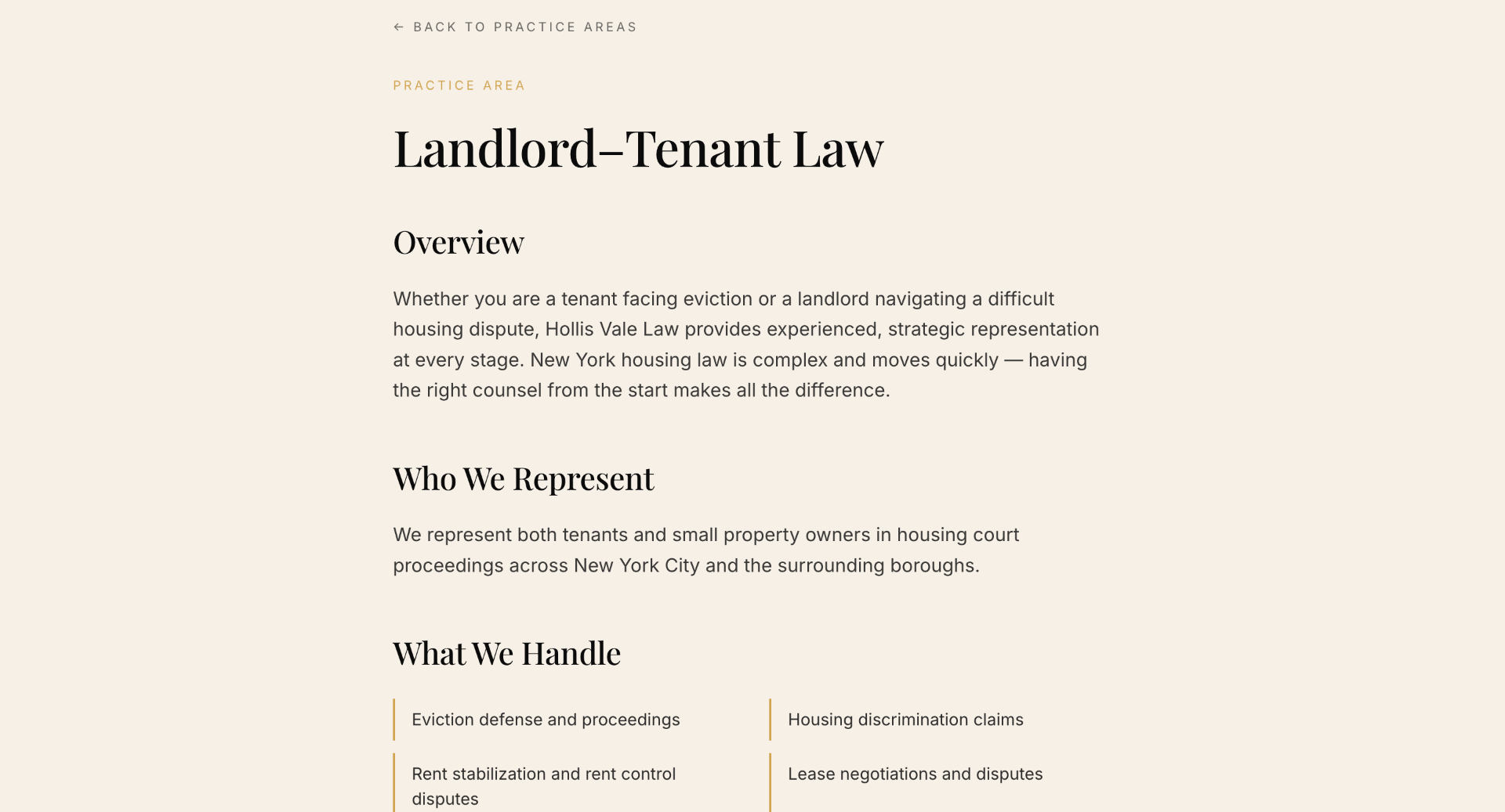 Hollis Vale Law — Practice Area Page