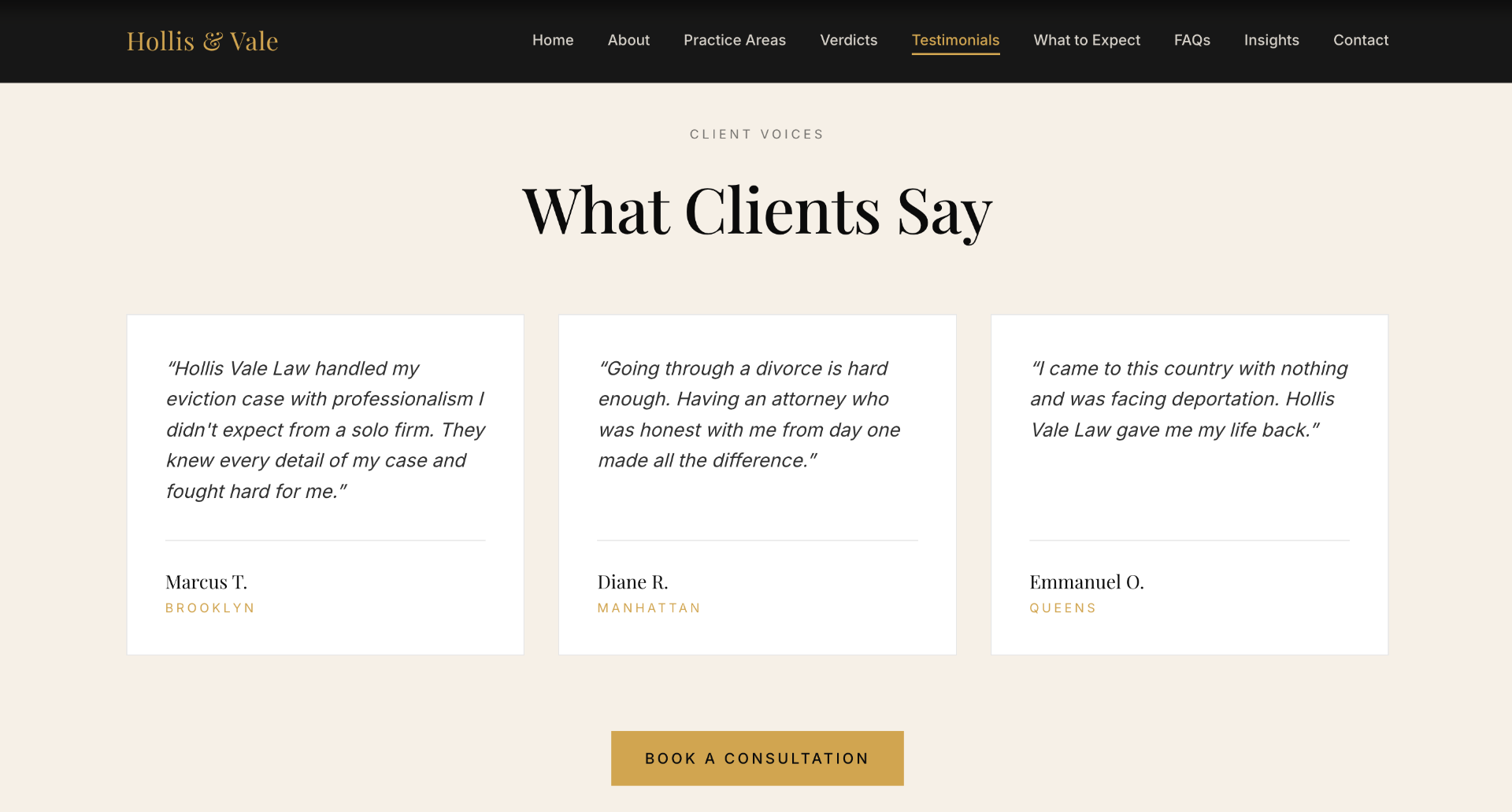 Hollis Vale Law — Testimonials