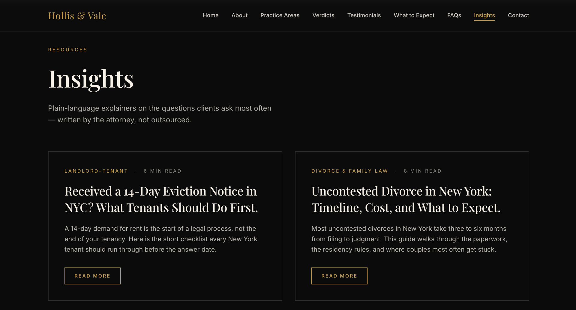 Hollis Vale Law — Insights Articles